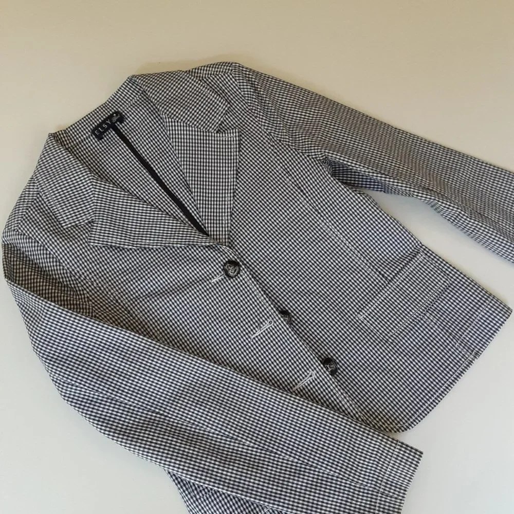ELSY navy check blazer 12-14 girls/ xxs women